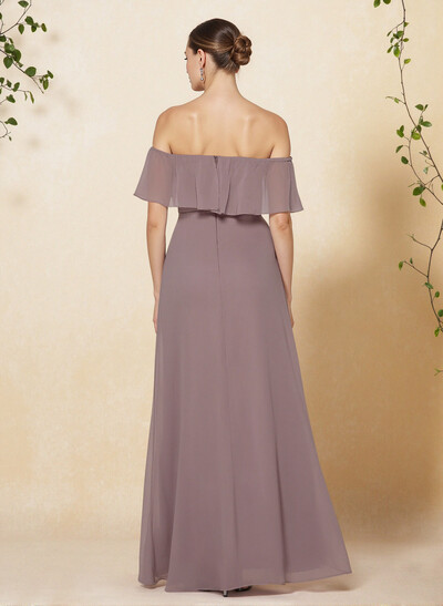 Sweet & Flow Off Shoulder Floor-Length Chiffon Bridesmaid With Ruffle