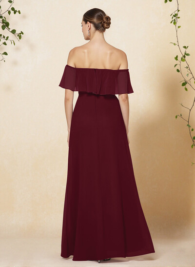 Sweet & Flow Off Shoulder Floor-Length Chiffon Bridesmaid With Ruffle
