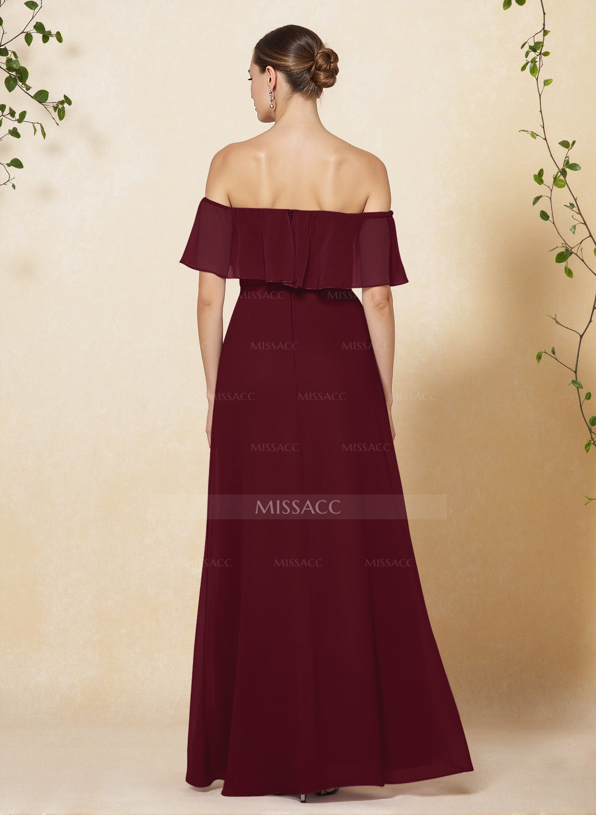 Sweet & Flow Off Shoulder Floor-Length Chiffon Bridesmaid With Ruffle