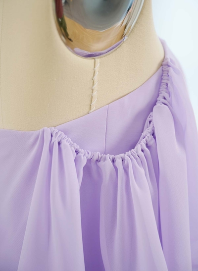 Sweet & Flow Off Shoulder Floor-Length Chiffon Bridesmaid With Ruffle