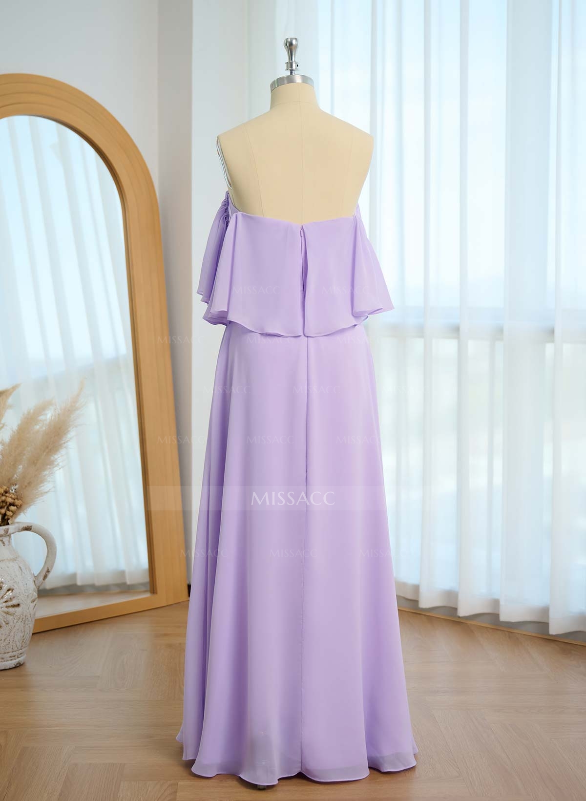 Sweet & Flow Off Shoulder Floor-Length Chiffon Bridesmaid With Ruffle