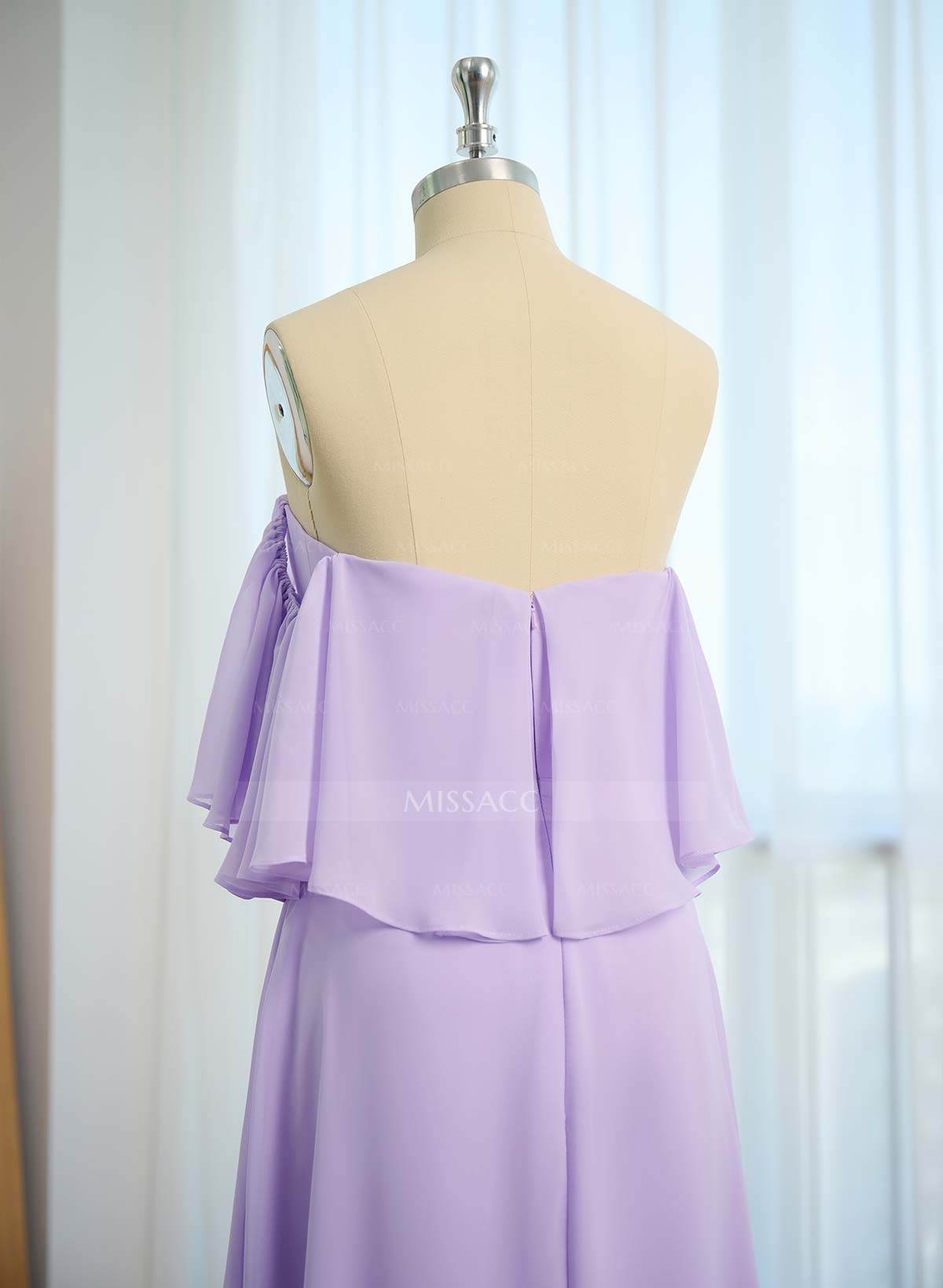 Sweet & Flow Off Shoulder Floor-Length Chiffon Bridesmaid With Ruffle