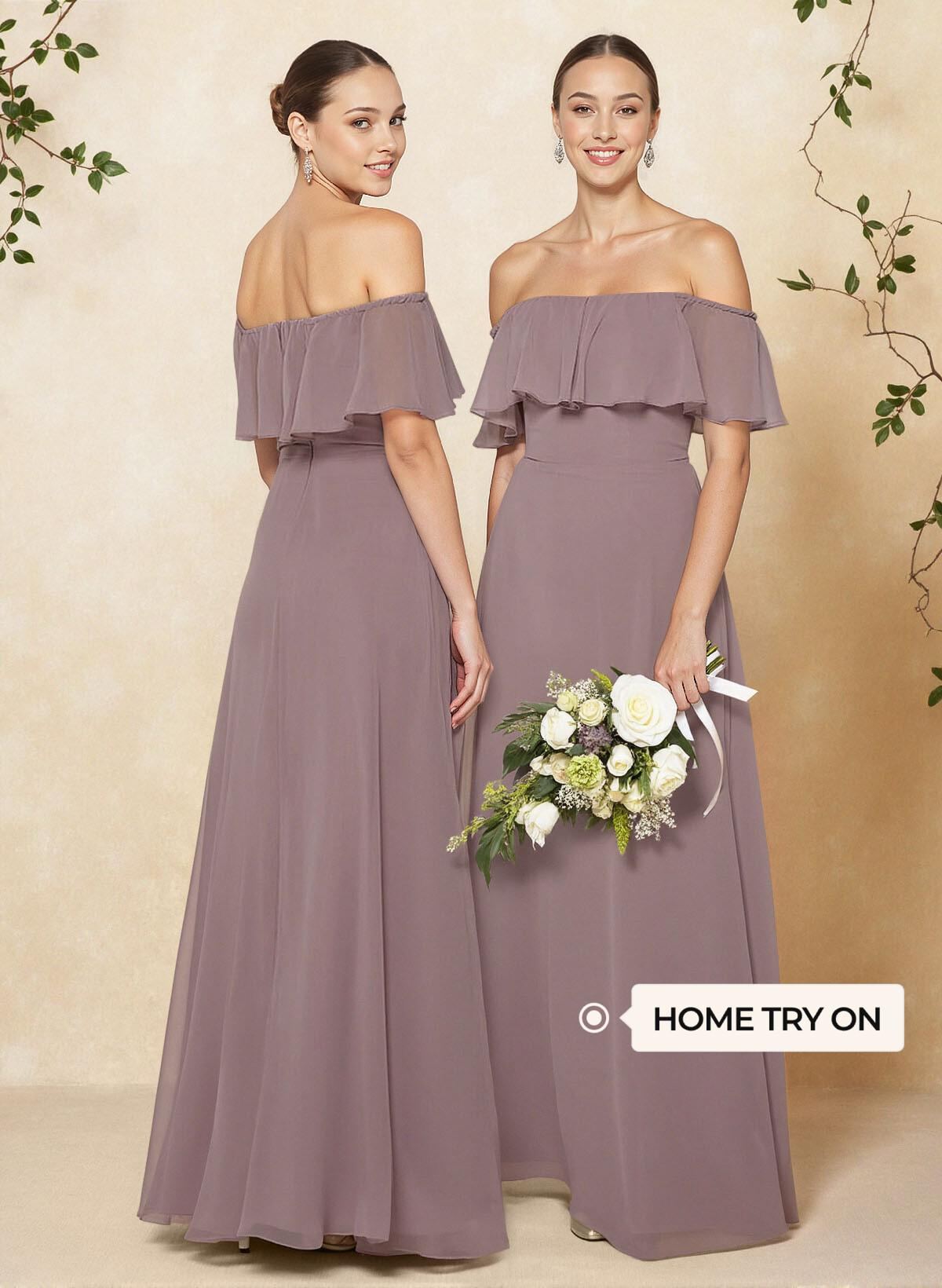 Sweet & Flow Off Shoulder Floor-Length Chiffon Bridesmaid With Ruffle