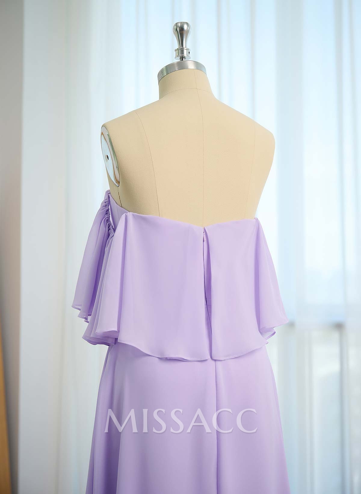 Sweet & Flow Off Shoulder Floor-Length Chiffon Bridesmaid With Ruffle
