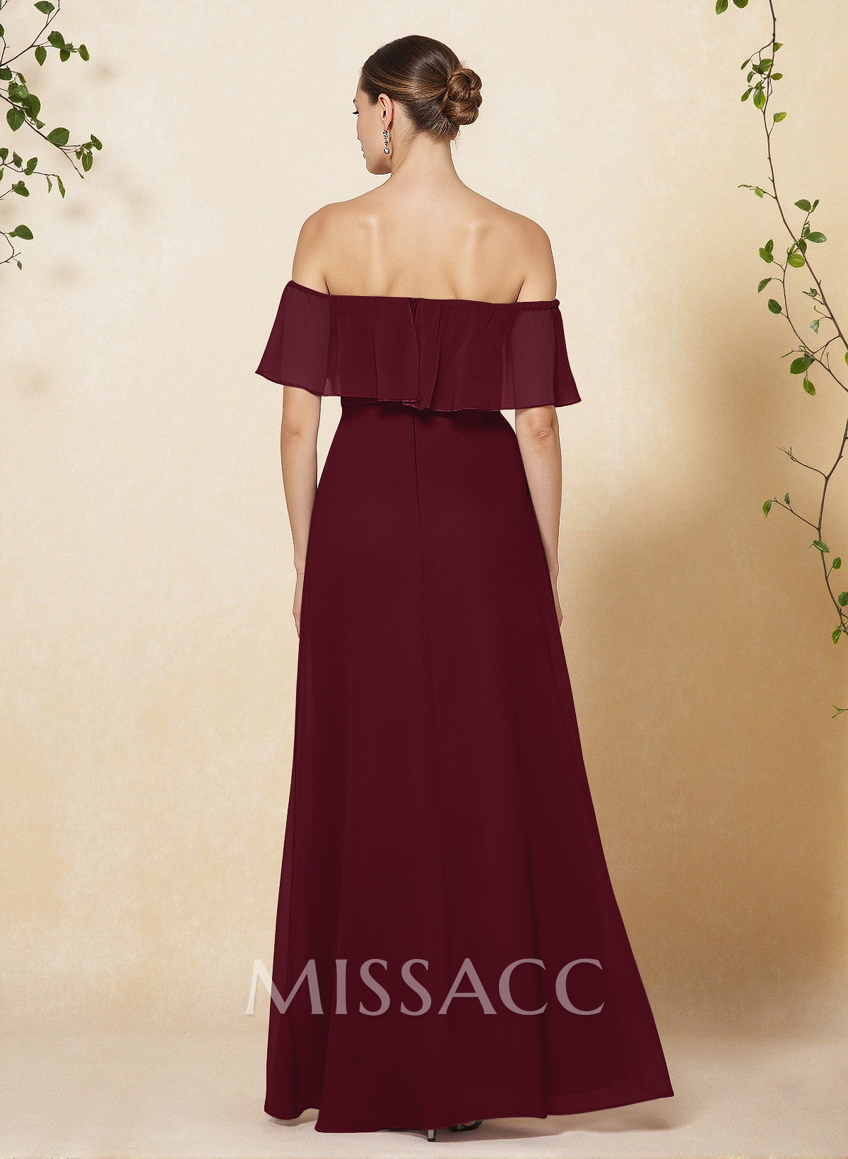 Sweet & Flow Off Shoulder Floor-Length Chiffon Bridesmaid With Ruffle