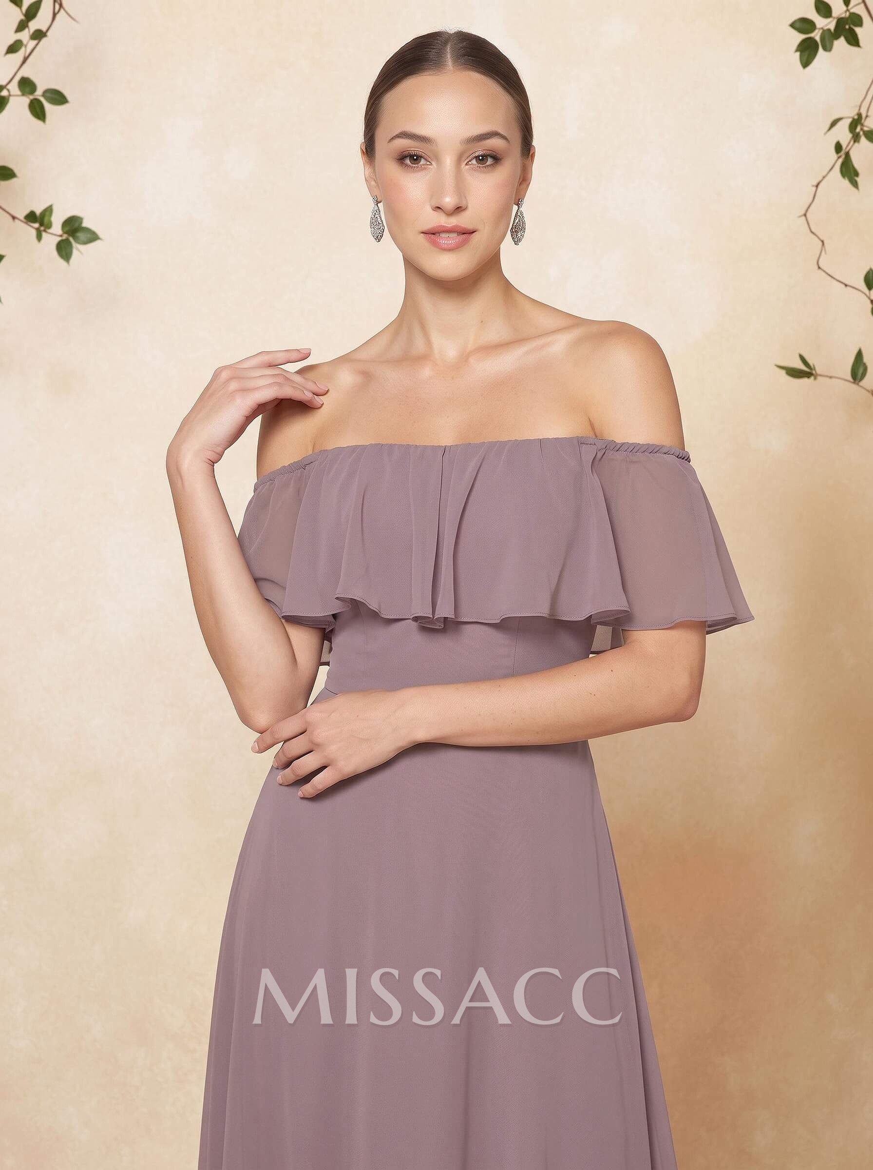 Sweet & Flow Off Shoulder Floor-Length Chiffon Bridesmaid With Ruffle Sweet & Flow Off Shoulder Floor-Length Chiffon Bridesmaid With Ruffle