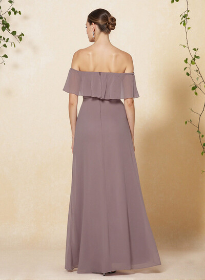 Sweet & Flow Off Shoulder Floor-Length Chiffon Bridesmaid With Ruffle