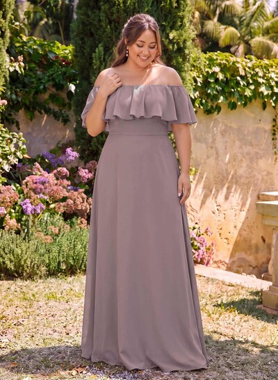Sweet & Flow Off Shoulder Floor-Length Chiffon Bridesmaid With Ruffle