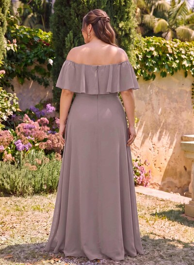 Sweet & Flow Off Shoulder Floor-Length Chiffon Bridesmaid With Ruffle