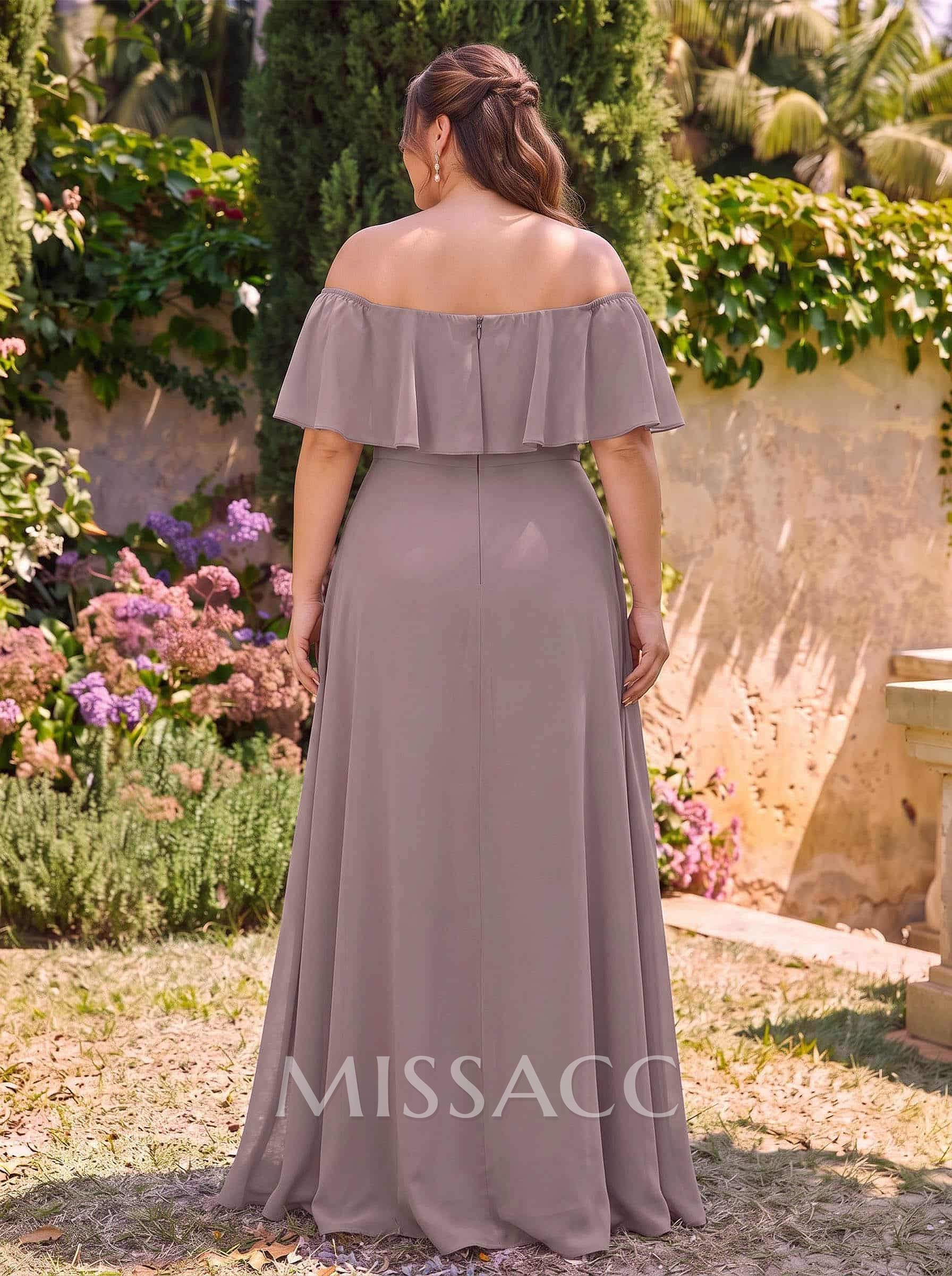 Sweet & Flow Off Shoulder Floor-Length Chiffon Bridesmaid With Ruffle