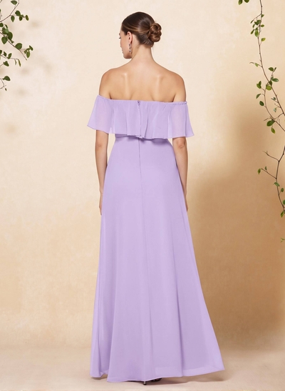 Sweet & Flow Off Shoulder Floor-Length Chiffon Bridesmaid With Ruffle