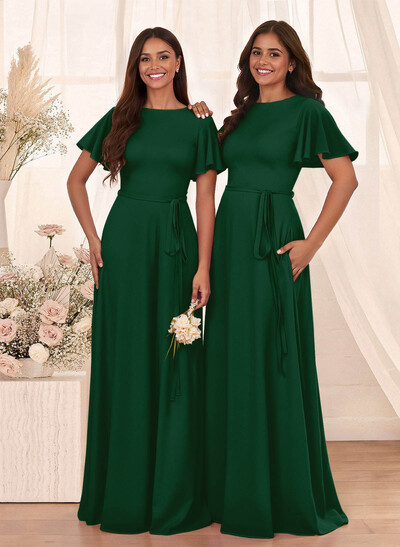 Simple A-Line Flutter Sleeve Floor-Length Chiffon Bridesmaid Dresses