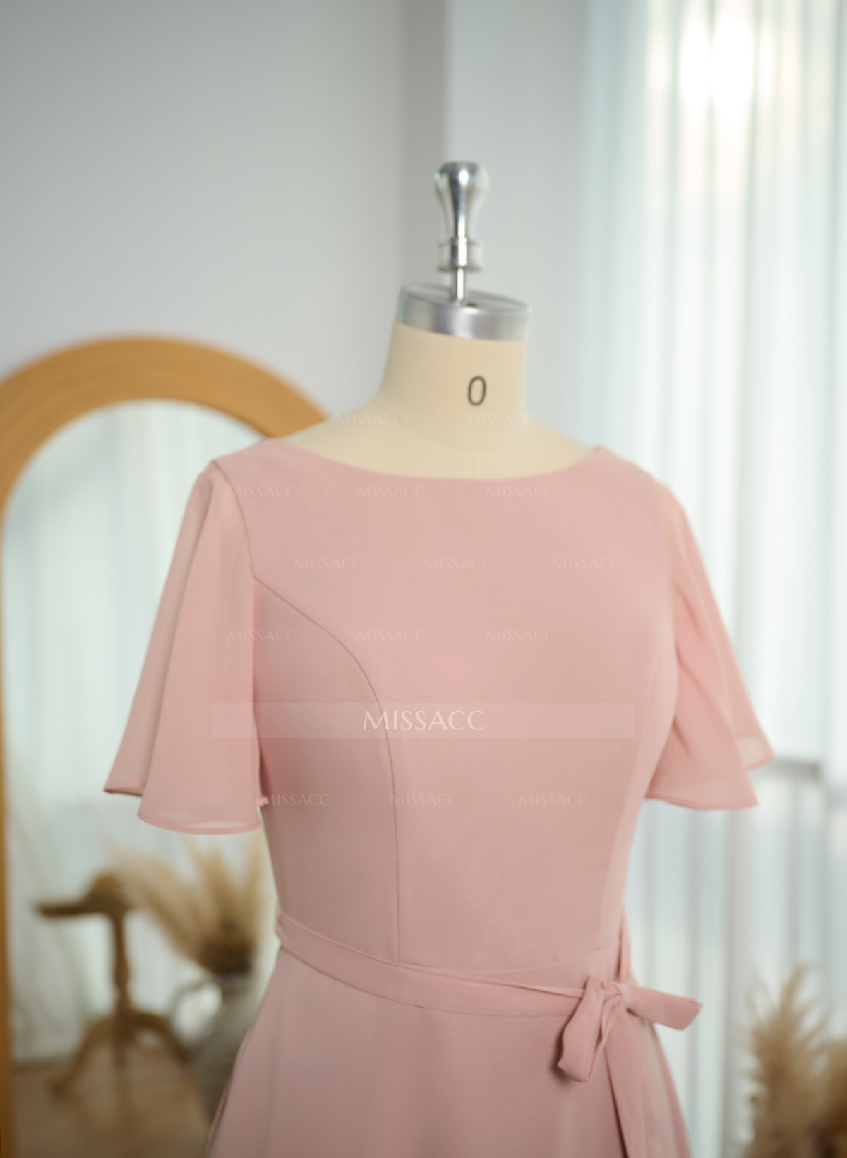 Simple A-Line Flutter Sleeve Floor-Length Chiffon Bridesmaid Dresses