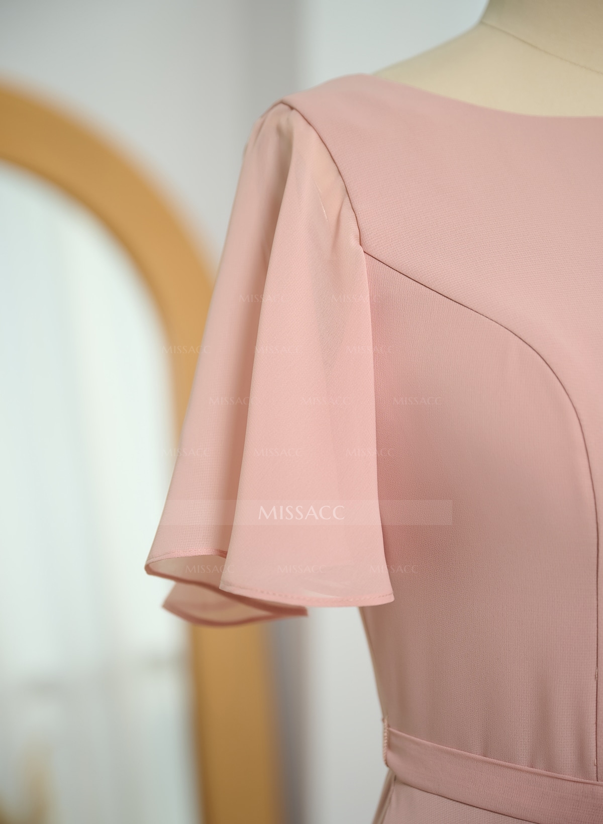 Simple A-Line Flutter Sleeve Floor-Length Chiffon Bridesmaid Dresses