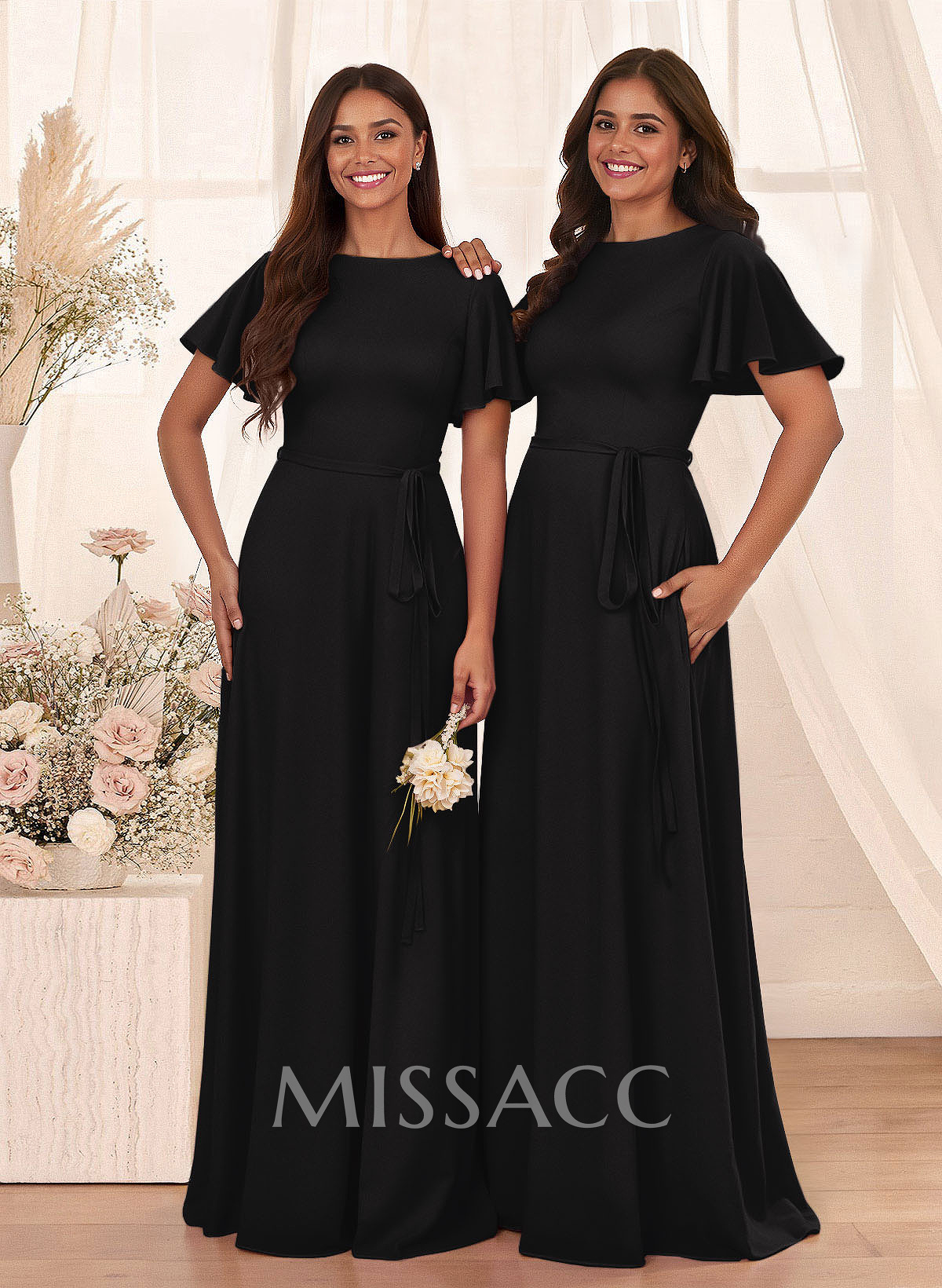 Simple A-Line Flutter Sleeve Floor-Length Chiffon Bridesmaid Dresses Simple A-Line Flutter Sleeve Floor-Length Chiffon Bridesmaid Dresses
