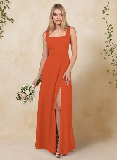 Classic Square Neckline High Split A-Line Chiffon Bridesmaid Dresses