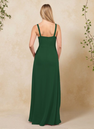 Classic Square Neckline High Split A-Line Chiffon Bridesmaid Dresses