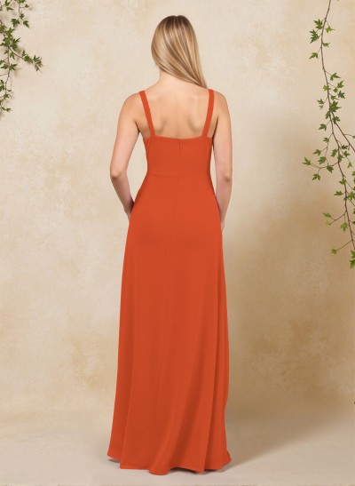 Classic Square Neckline High Split A-Line Chiffon Bridesmaid Dresses