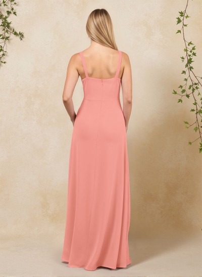 Classic Square Neckline High Split A-Line Chiffon Bridesmaid Dresses