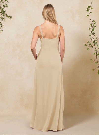 Classic Square Neckline High Split A-Line Chiffon Bridesmaid Dresses