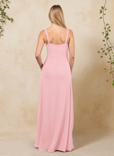 Classic Square Neckline High Split A-Line Chiffon Bridesmaid Dresses