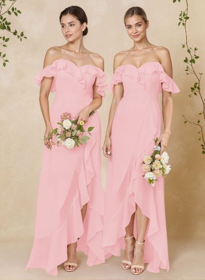 A-Line Off-The-Shoulder Asymmetrical Chiffon Bridesmaid Dresses With Ruffle