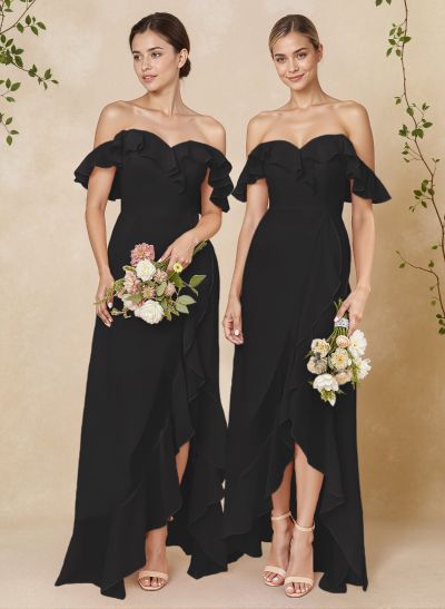 A-Line Off-The-Shoulder Asymmetrical Chiffon Bridesmaid Dresses With Ruffle