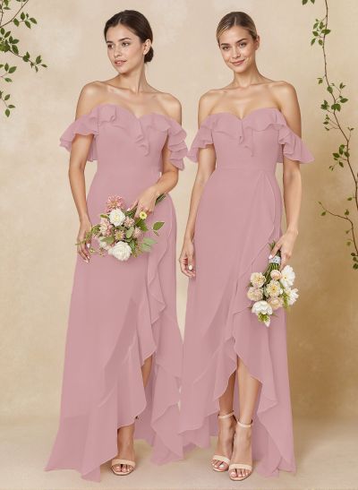 A-Line Off-The-Shoulder Asymmetrical Chiffon Bridesmaid Dresses With Ruffle
