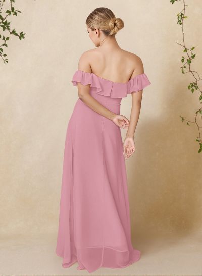 A-Line Off-The-Shoulder Asymmetrical Chiffon Bridesmaid Dresses With Ruffle