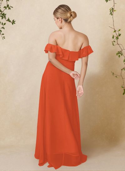 A-Line Off-The-Shoulder Asymmetrical Chiffon Bridesmaid Dresses With Ruffle