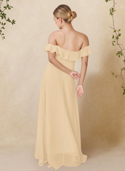 A-Line Off-The-Shoulder Asymmetrical Chiffon Bridesmaid Dresses With Ruffle