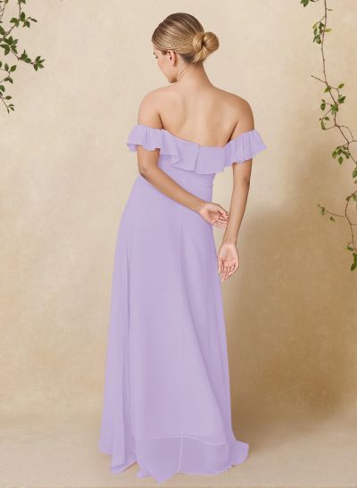 A-Line Off-The-Shoulder Asymmetrical Chiffon Bridesmaid Dresses With Ruffle