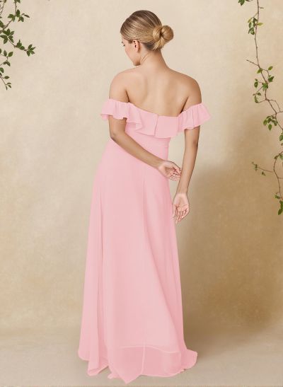 A-Line Off-The-Shoulder Asymmetrical Chiffon Bridesmaid Dresses With Ruffle