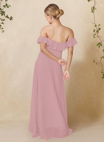 A-Line Off-The-Shoulder Asymmetrical Chiffon Bridesmaid Dresses With Ruffle