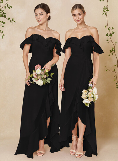 A-Line Off-The-Shoulder Asymmetrical Chiffon Bridesmaid Dresses With Ruffle