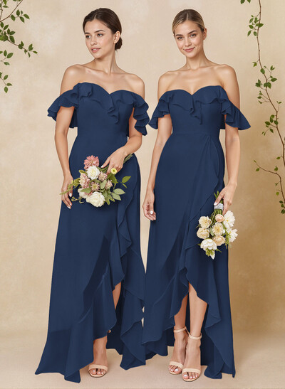 A-Line Off-The-Shoulder Asymmetrical Chiffon Bridesmaid Dresses With Ruffle