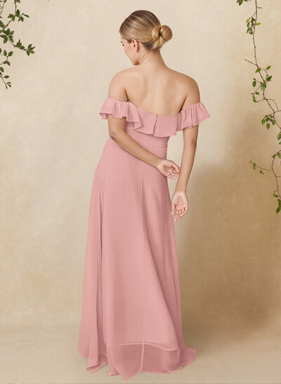 A-Line Off-The-Shoulder Asymmetrical Chiffon Bridesmaid Dresses With Ruffle