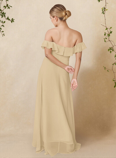 A-Line Off-The-Shoulder Asymmetrical Chiffon Bridesmaid Dresses With Ruffle