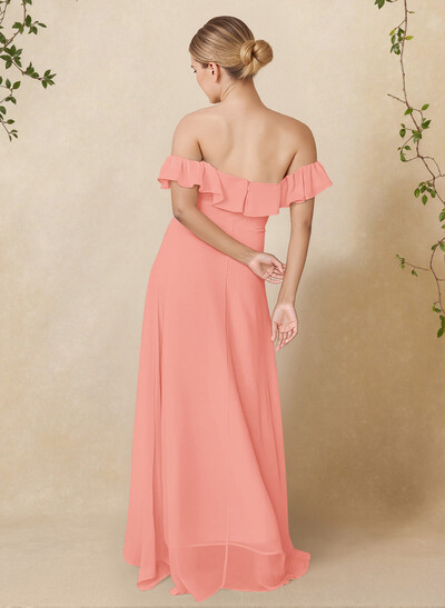 A-Line Off-The-Shoulder Asymmetrical Chiffon Bridesmaid Dresses With Ruffle