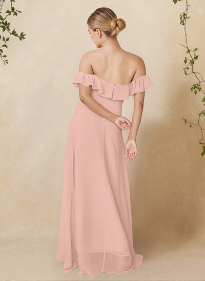 A-Line Off-The-Shoulder Asymmetrical Chiffon Bridesmaid Dresses With Ruffle
