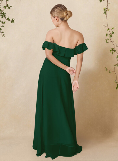 A-Line Off-The-Shoulder Asymmetrical Chiffon Bridesmaid Dresses With Ruffle