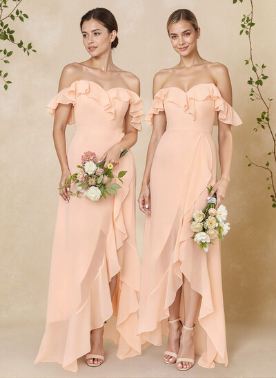 A-Line Off-The-Shoulder Asymmetrical Chiffon Bridesmaid Dresses With Ruffle