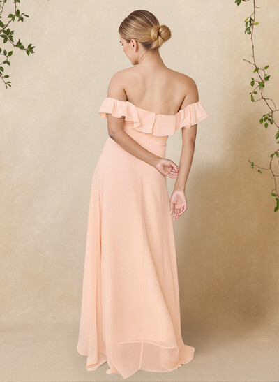 A-Line Off-The-Shoulder Asymmetrical Chiffon Bridesmaid Dresses With Ruffle