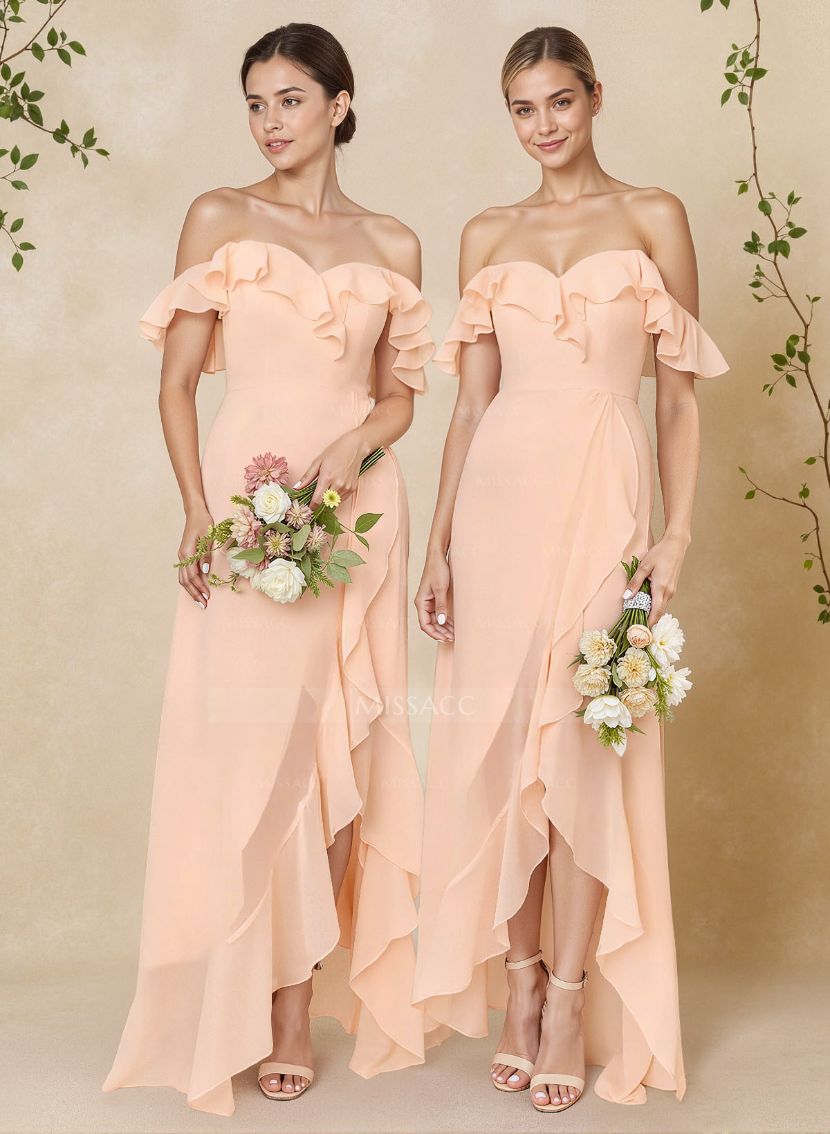 A-Line Off-The-Shoulder Asymmetrical Chiffon Bridesmaid Dresses With Ruffle