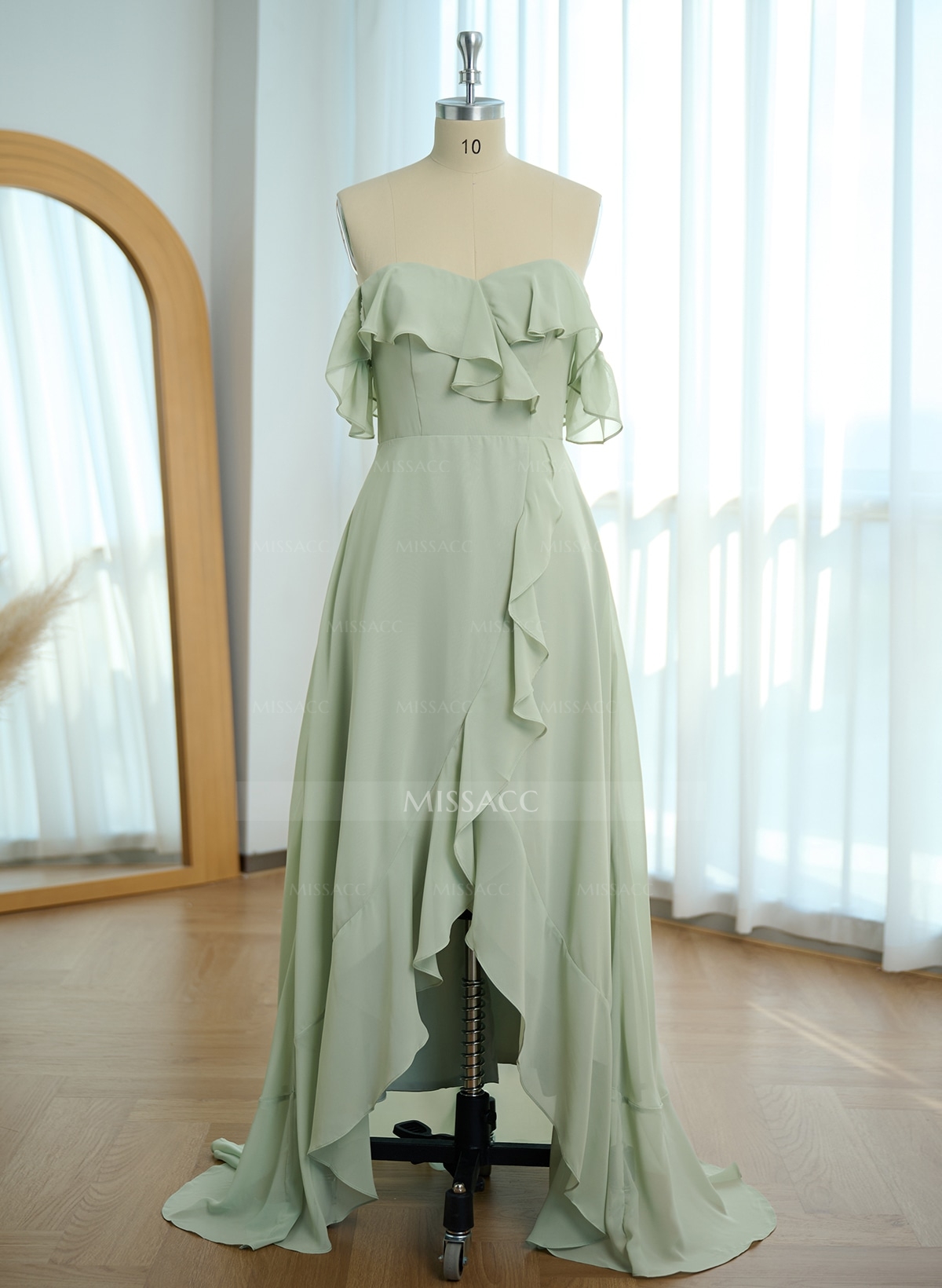 A-Line Off-The-Shoulder Asymmetrical Chiffon Bridesmaid Dresses With Ruffle