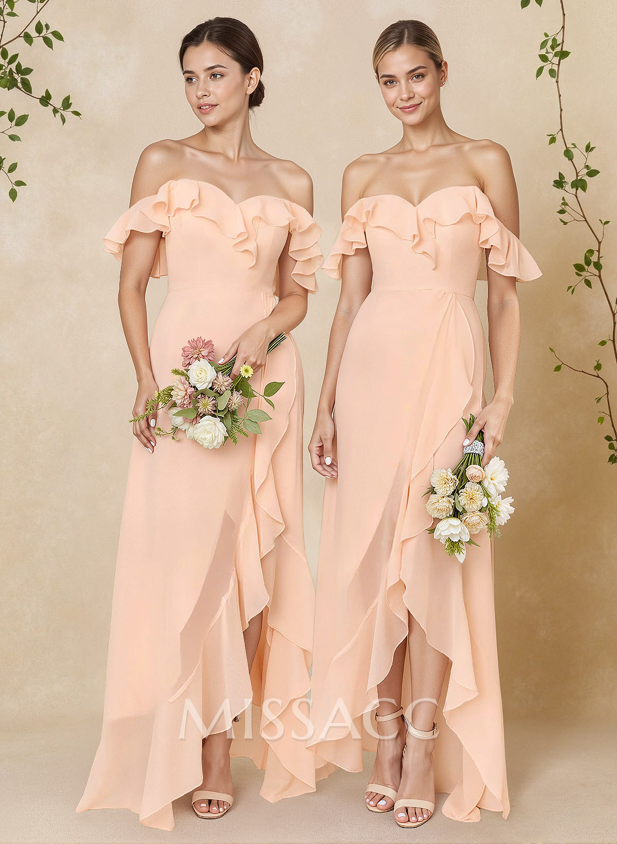 A-Line Off-The-Shoulder Asymmetrical Chiffon Bridesmaid Dresses With Ruffle A-Line Off-The-Shoulder Asymmetrical Chiffon Bridesmaid Dresses With Ruffle