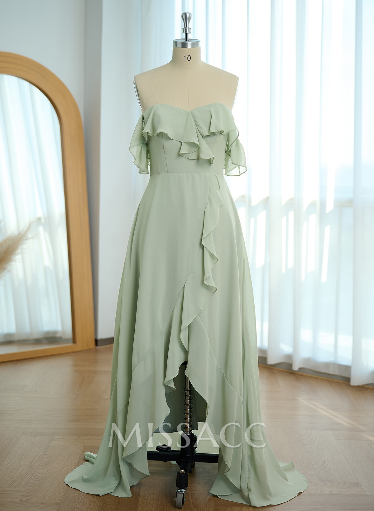 A-Line Off-The-Shoulder Asymmetrical Chiffon Bridesmaid Dresses With Ruffle A-Line Off-The-Shoulder Asymmetrical Chiffon Bridesmaid Dresses With Ruffle