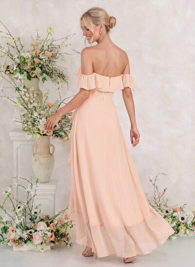 A-Line Off-The-Shoulder Asymmetrical Chiffon Bridesmaid Dresses With Ruffle