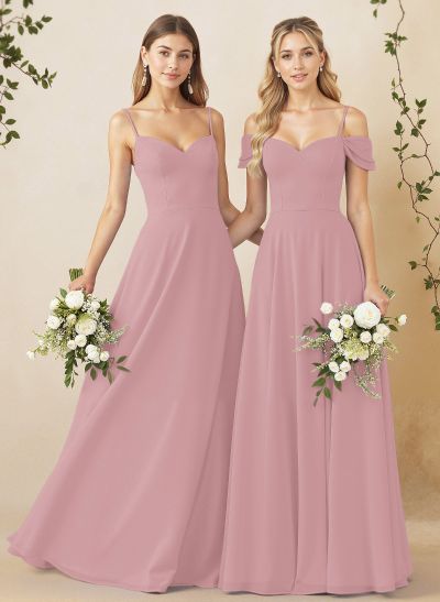 A-Line Sweetheart Detachable Sleeves Floor-Length Chiffon Bridesmaid Dresses