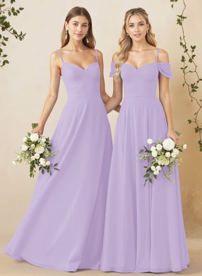 A-Line Sweetheart Detachable Sleeves Floor-Length Chiffon Bridesmaid Dresses